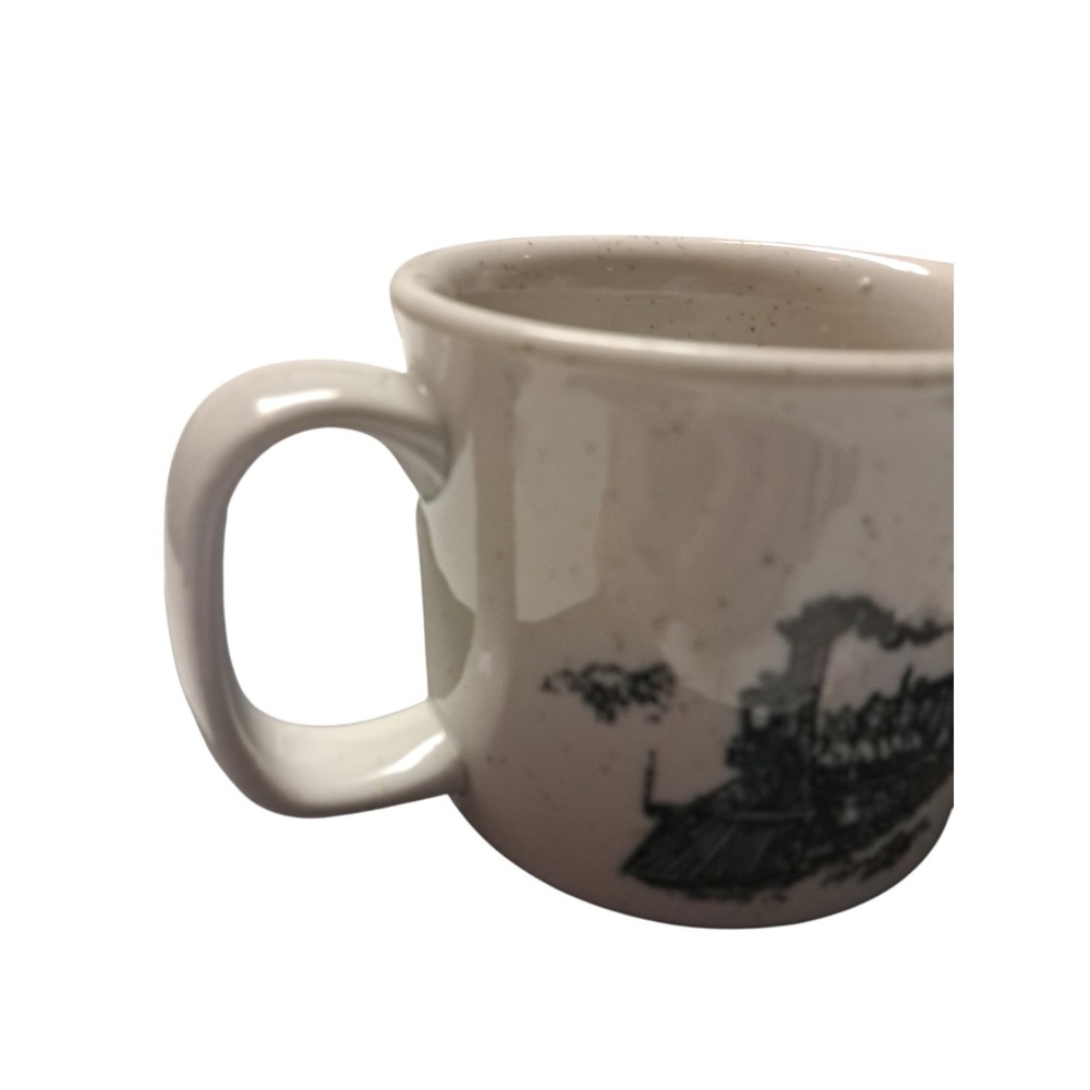 Vintage Speckled Stoneware Train Locomotive Coffee Mug Cup 10 Oz